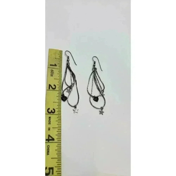 Vintage Silver Earrings Long Herringbone Chains Star Moon Charms 80s Dangle - Picture 7 of 9